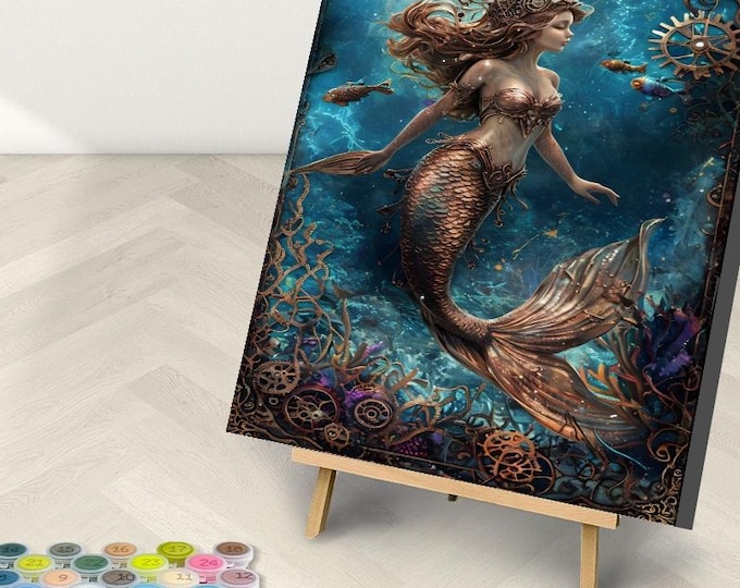 Steampunk Mermaid Paint by Numbers Kit: Framed Adult Craft, DIY Home Decor