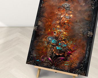 Steampunk Wildflower Paint by Numbers Kit: Framed or Frameless Copper Mechanical Art