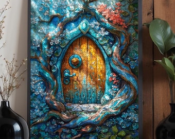 Magical Fantasy Doorway Wooden Jigsaw Puzzle: Oak Wall Decor