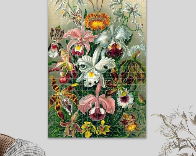 Floral Puzzle, Orchidae Vintage Art Puzzle by Haeckel: Oak Wood Jigsaw, 500 or 1000 Pieces