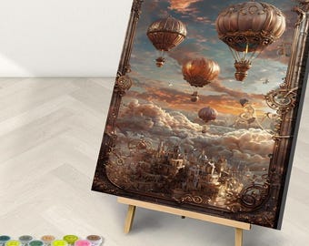Steampunk Hot Air Balloons Paint by Numbers Kit: Framed DIY Art Set