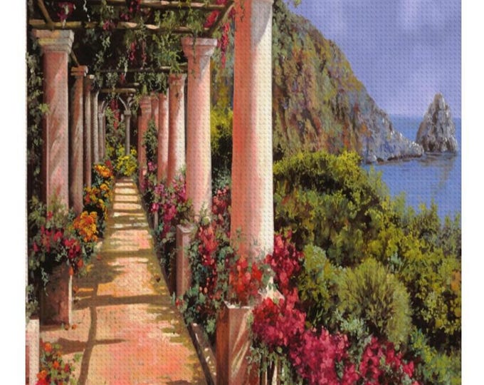 DIY Diamond Painting Art Kit, Guido Borelli, Vintage Antique Art Design, Beautiful Seaside Landscape, Le Colonne E La Buganville