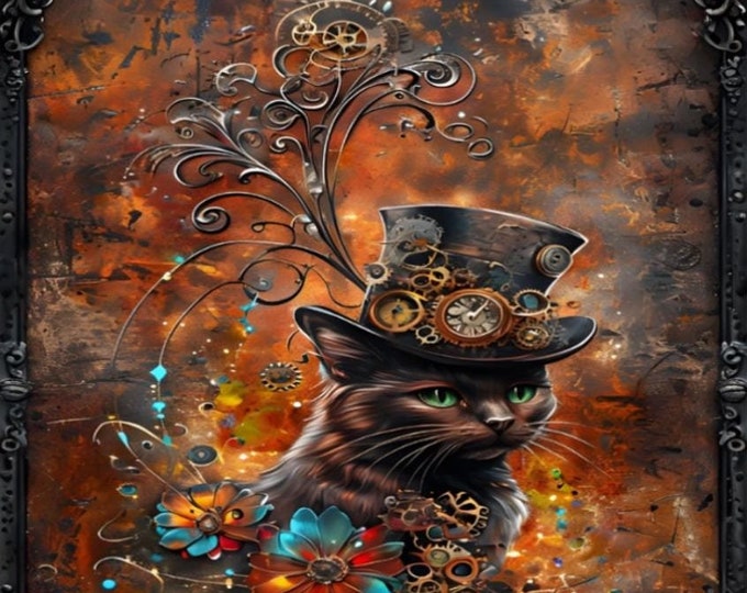 Steampunk Black Cat Paint by Numbers Kit: Framed DIY Craft