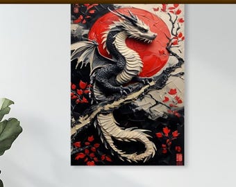 Dragon Diamond Painting Kit, Framed Canvas, Asian Fantasy Art