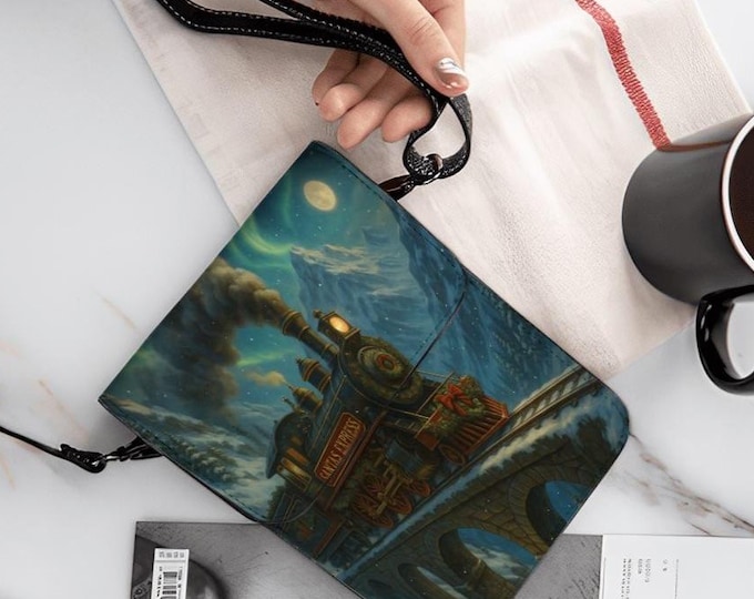 Santa Express Train, Cell Phone Purse, Magical Christmas Crossbody Bag, Winter Cell Wallet