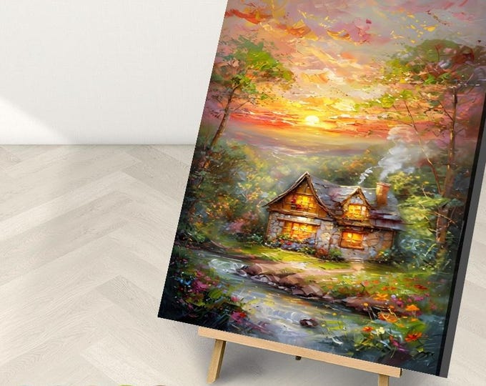 Framed Cottage Sunset Paint by Numbers Kit (16"x20") or Framless