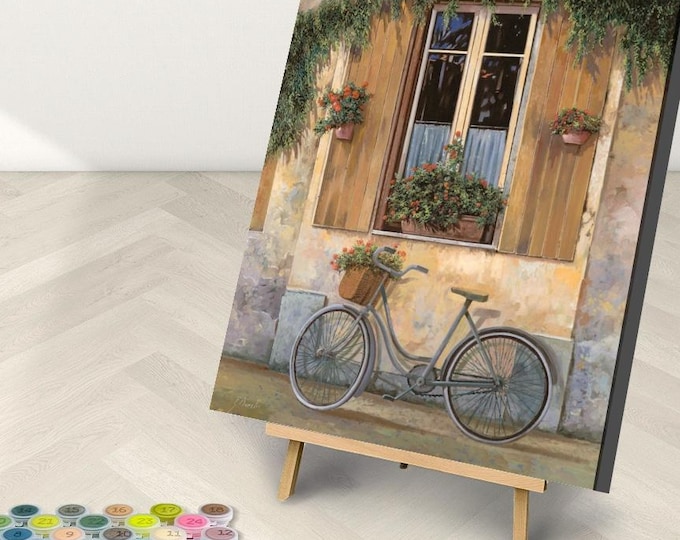 Vintage Bicycle Paint by Numbers Kit: Guido Borelli Art (16x20)
