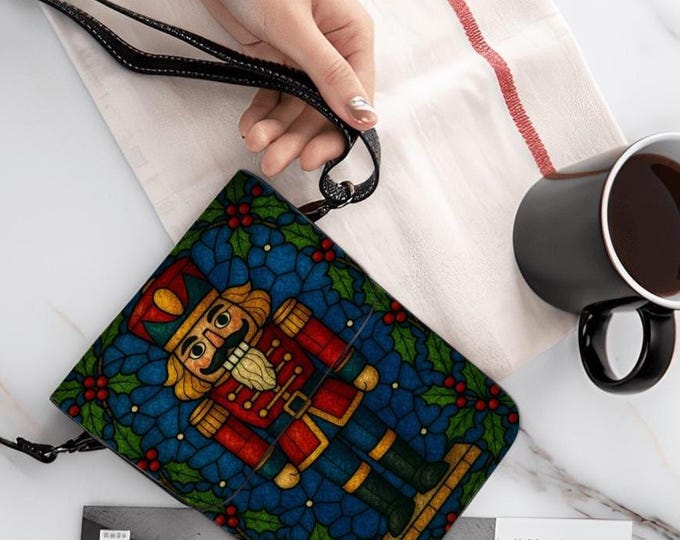 Nutcracker Stained Glass Christmas Crossbody Phone Purse