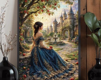 Enchanted Castle Garden Wooden Puzzle 300 500 1000 Pieces | Fantasy Woman Art Jigsaw Puzzle | Princess Scenic Puzzle Gift