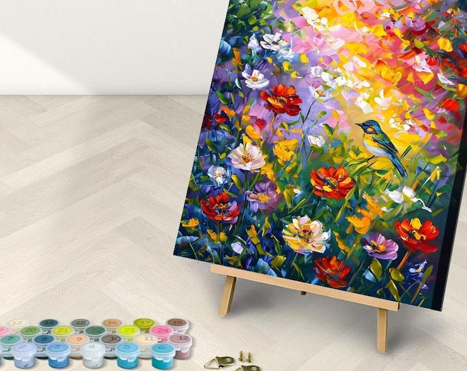 Bird & Wildflowers Paint by Numbers Kit: Vibrant Framed or Frameless Canvas Art