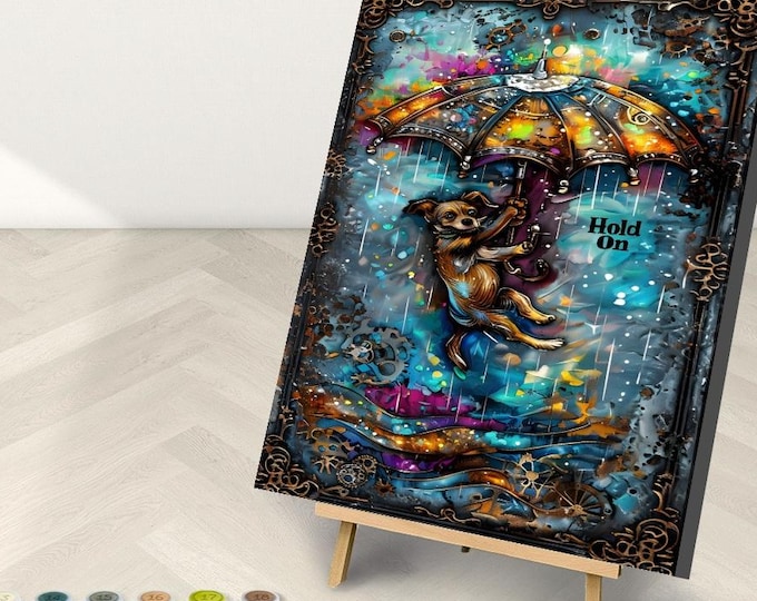 Framed Dog & Umbrella Paint-by-Number Kit: Rainy Day Art (16x20)