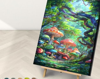 Mushroom Forest Paint by Number Kit: DIY Canvas Art