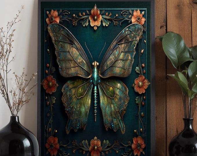 Mystical Butterfly Wooden Puzzle 300 500 1000 Pieces | Fantasy Butterfly Art Jigsaw Puzzle | Dark Floral Nature Puzzle Gift