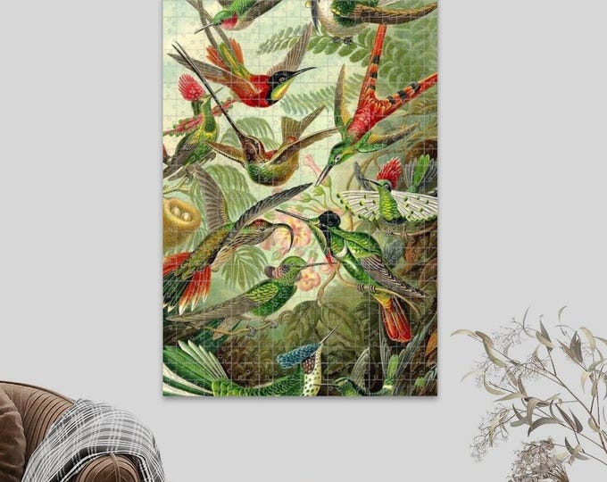 Hummingbird Puzzle: Haeckel Vintage Art, Oak Wood Jigsaw