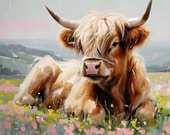 Original Cow in Pasture Paint by Numbers Kit for Adults with Stand & Frame