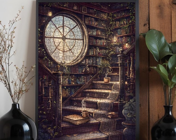 Library Stairs Wooden Jigsaw Puzzle – Oak Crafted, 500/1000 Pieces