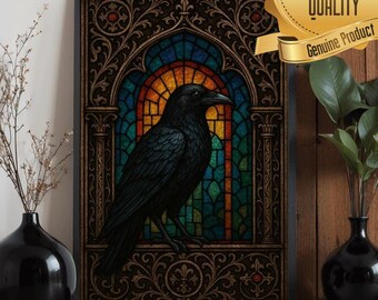 Stained Glass Raven Wooden Jigsaw Puzzle | 500 or 1000 Pieces | UV Printed Oak Wood Puzzle | Gothic Raven Art | Adult Gift