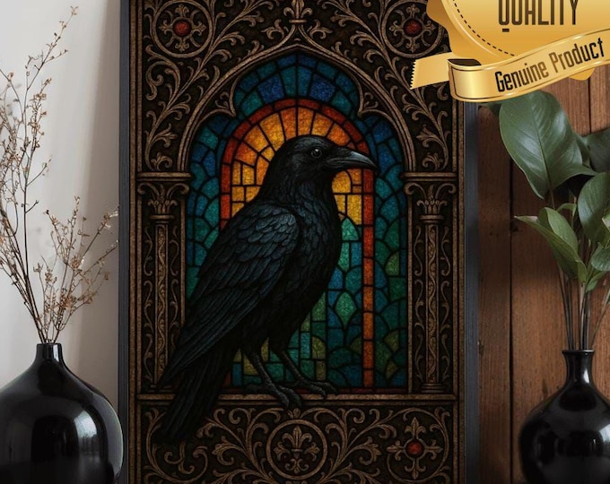 Stained Glass Raven Wooden Jigsaw Puzzle | 500 or 1000 Pieces | UV Printed Oak Wood Puzzle | Gothic Raven Art | Adult Gift