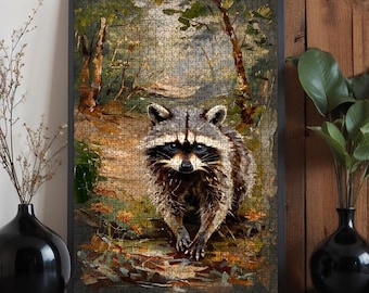 Oak Wood Jigsaw Puzzle: Raccoon in the Woods - 500/1000 Piece