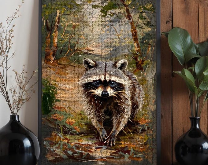 Oak Wood Jigsaw Puzzle: Raccoon in the Woods - 500/1000 Piece