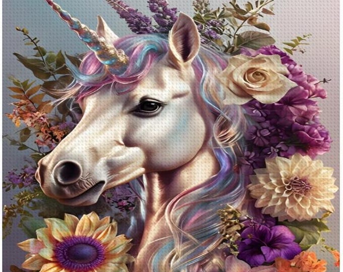 Majestic Unicorn Art, DIY Diamond Painting Craft, Surreal Multicolor Mane, Fantasy Decor, Customized, Diamond Art, Diamond Painting Kit