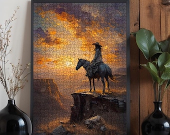 Cowgirl Sunset Jigsaw Puzzle: Oak Wood, 500/1000 Pieces