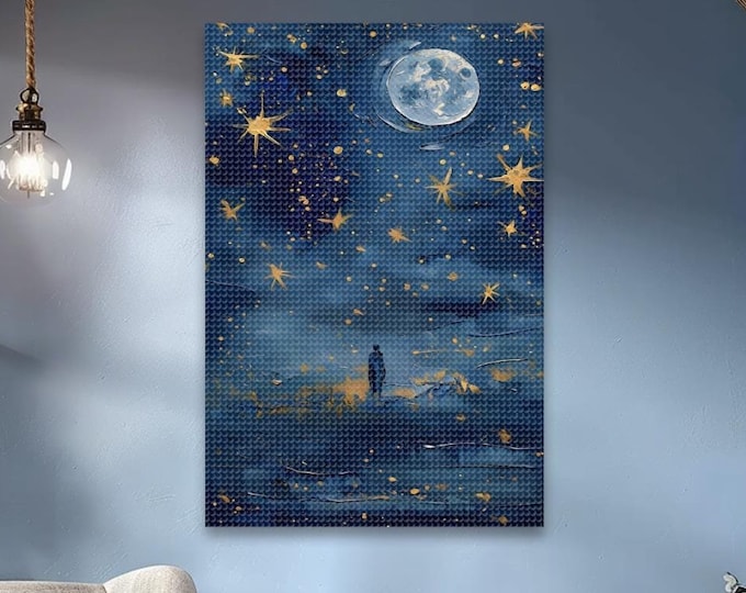Night Sky Diamond Painting Kit, Framed Canvas, DIY Home Decor