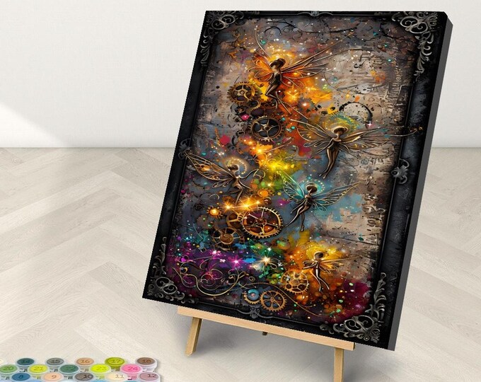 Steampunk Fairy Paint by Number Kit: DIY Angel Art (16x20 Framed Option Available)