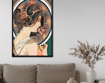 Mucha Style Wooden Jigsaw Puzzle – Art Nouveau Woman UV Print