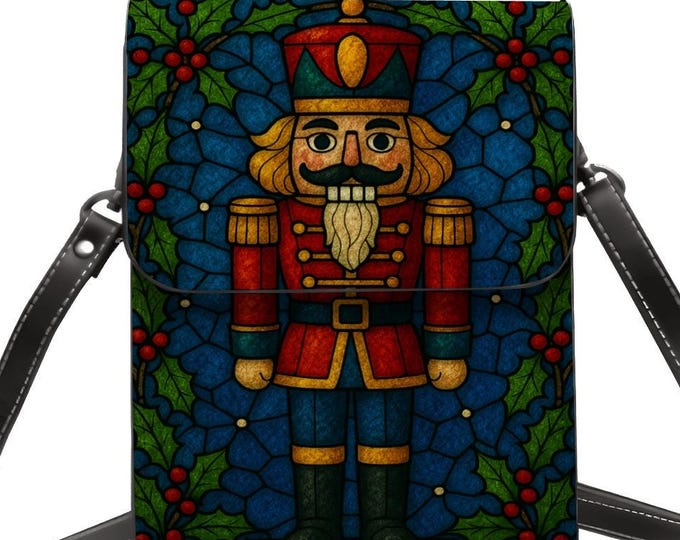 Nutcracker Stained Glass Christmas Crossbody Phone Purse