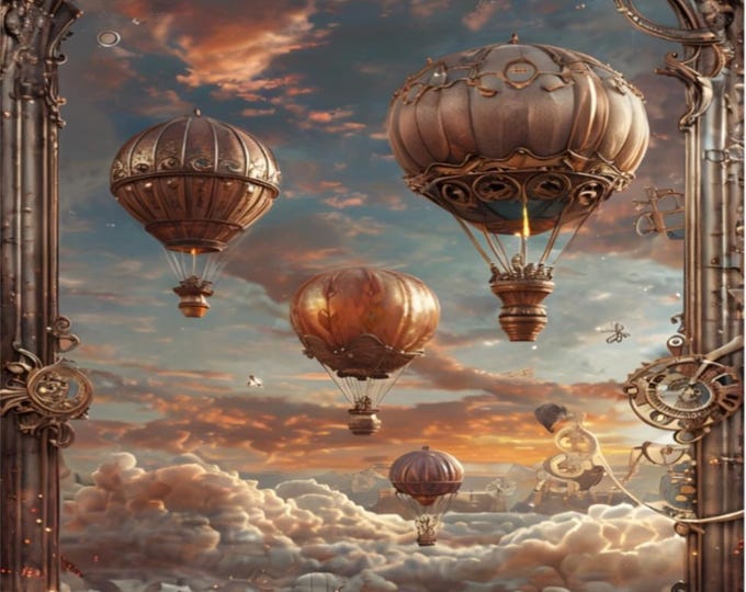 Steampunk Hot Air Balloons Paint by Numbers Kit: Framed DIY Art Set