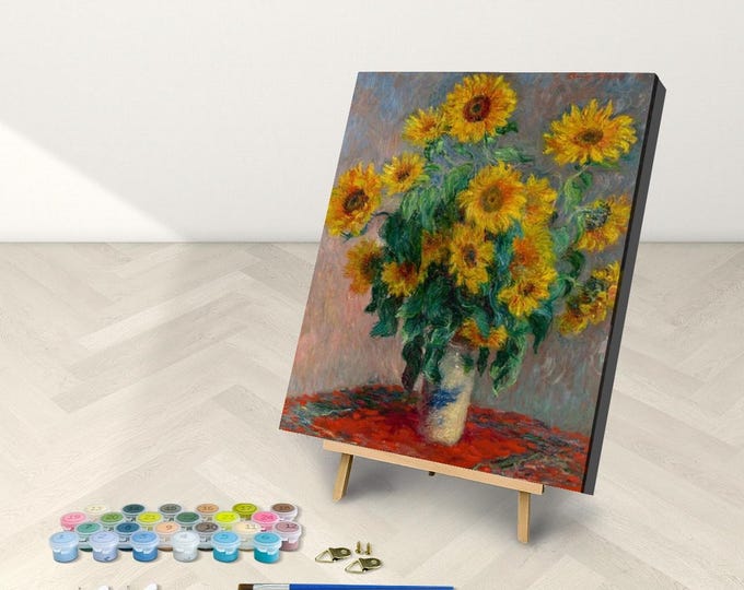 Claude Monet Sunflowers Paint by Numbers Kit: 16x20 Canvas with Stand