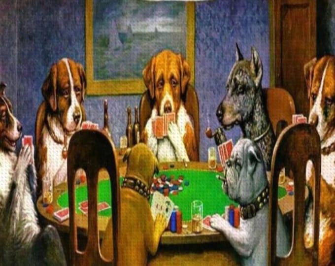 Vintage Diamond Art Kit of Dogs Playing Poker | DIY Craft Painting Set with Acrylic Diamonds | Unique Vintage Artwork Decor Home or Office