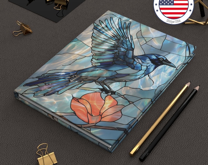 Raven Stained Glass Hardcover Journal: Gothic Crow Notebook