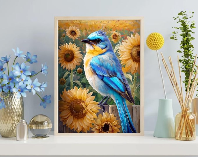Vibrant Bird & Sunflower Art Print - Nature Inspired Decor, Gift for Nature Lovers, Perfect for Home Office, Floral Art, [...]