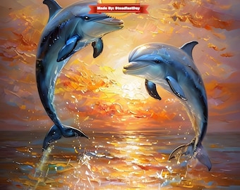Framed Dolphins Paint by Numbers Kit with Easel and Supplies - Sunset Ocean Design for Adults