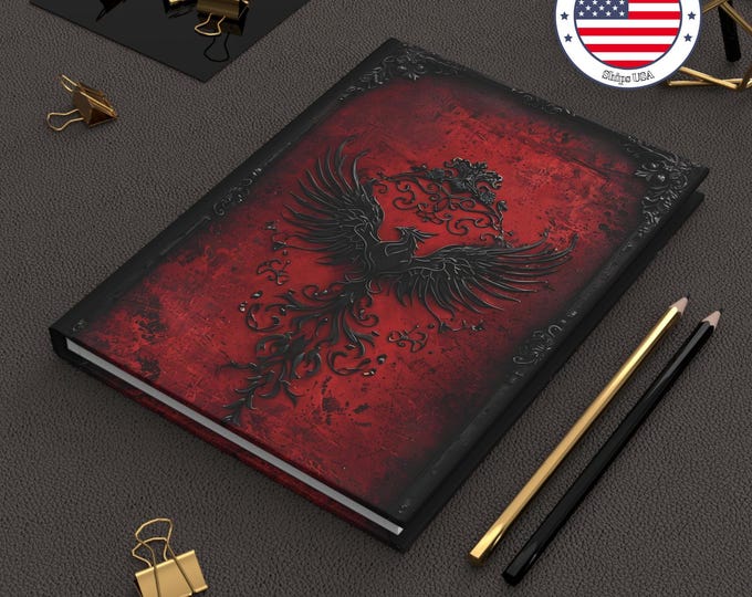 Gothic Phoenix Journal: Vintage Antique Design, Red Matte Hardcover