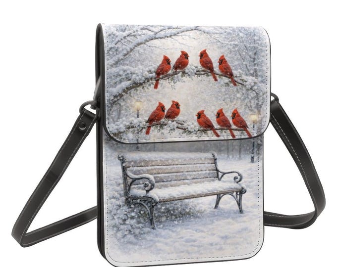 Cardinal Phone Purse Crossbody Bag, Red Cardinal Cell Phone Wallet for Women, Nature Bird Shoulder Bag, Small PU Leather Phone Purse, Gift