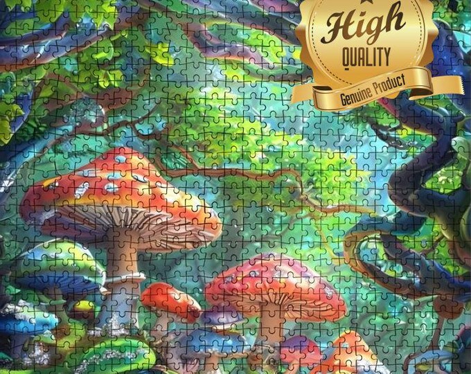 Mushrooms in the Forest, Magical Fantasy World, Jigsaw Puzzles 500 or 1000 pieces, unique design, High Quality, Precision Cut Wood Puzzle