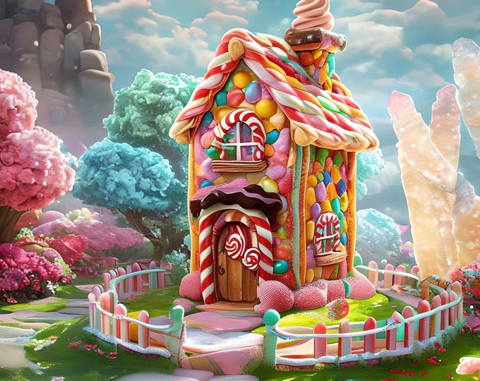 Enchanted Magical Candy Cottage, Diamond Painting Kit in Colorful Woods, Fantasy Forest, DIY Art Craft