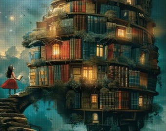 Fantasy Floating Library Diamond Painting Kit | Magical Dream Escape Wall Art | DIY Diamond Art for Adults | Relaxing Home Decor Gift