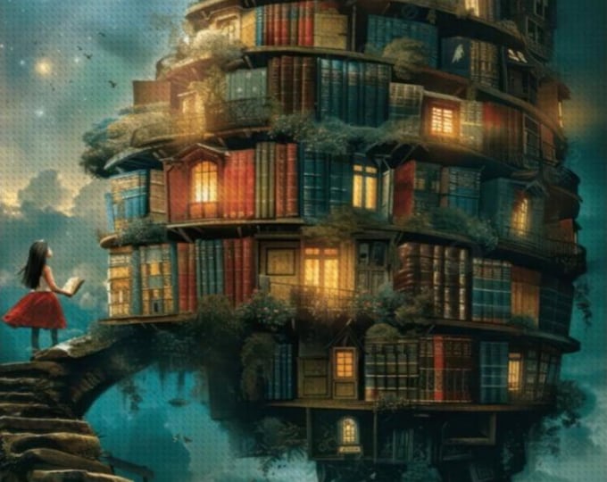 Fantasy Floating Library Diamond Painting Kit | Magical Dream Escape Wall Art | DIY Diamond Art for Adults | Relaxing Home Decor Gift