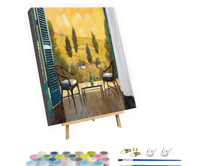 Vintage Italian Balcony Paint by Numbers Kit for Adults with Stand
