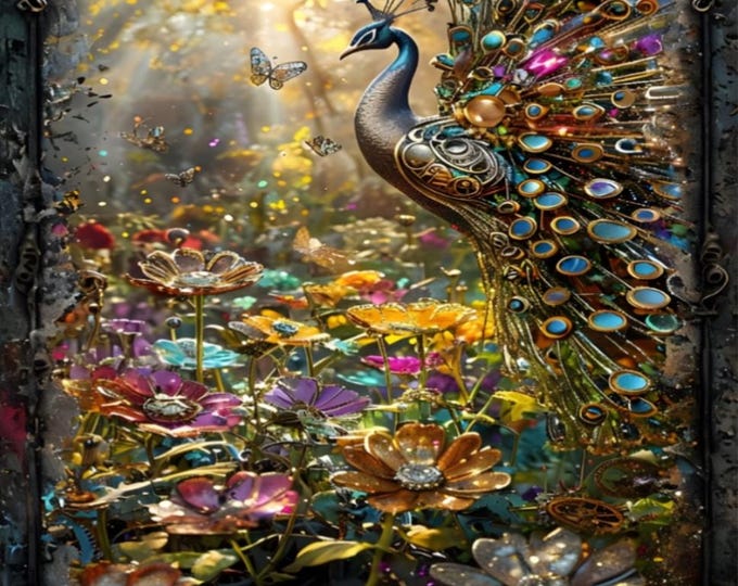 Peacock Steampunk Paint by Numbers Kit: Wildflowers Canvas Art