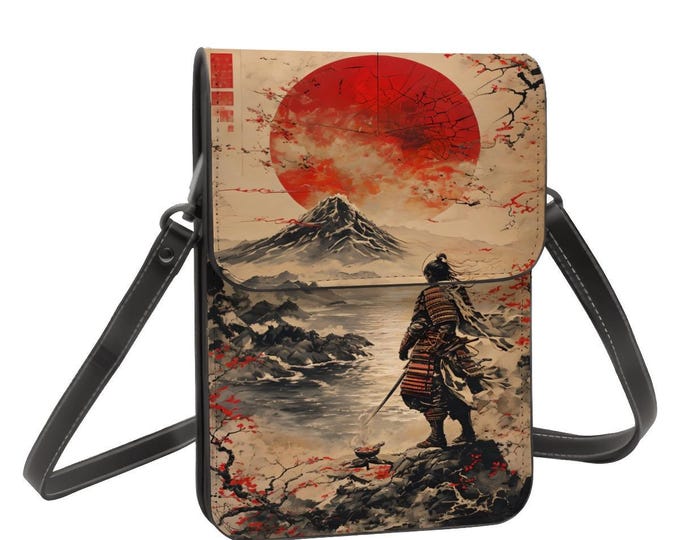 Samurai Mountain Sunset Phone Purse, PU Leather Crossbody Bag