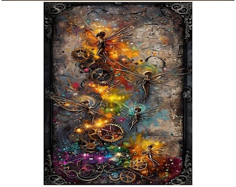 Diamond Painting, Angels, Fairies, Vibrant, Steampunk, Mechanical, Diamond Paintings, DIY, 16”x20”, Diamond Art, Diamond Kit, Original