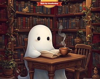 Ghost Reading in Library Framed Paint by Numbers Kit with Stand and Supplies - Adults DIY Art Gift