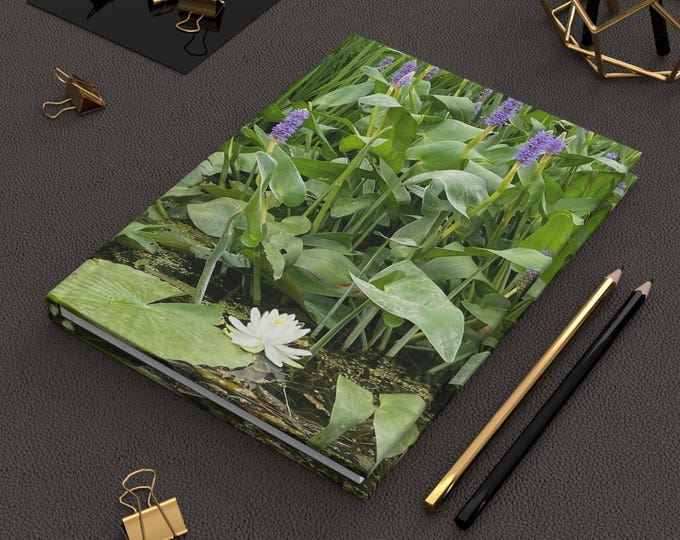 Nature-Inspired Hardcover Journal with Water Lily Design, Floral Journal, Writing Notebook, Gift for Nature Lovers, Eco-Friendly Stationery,