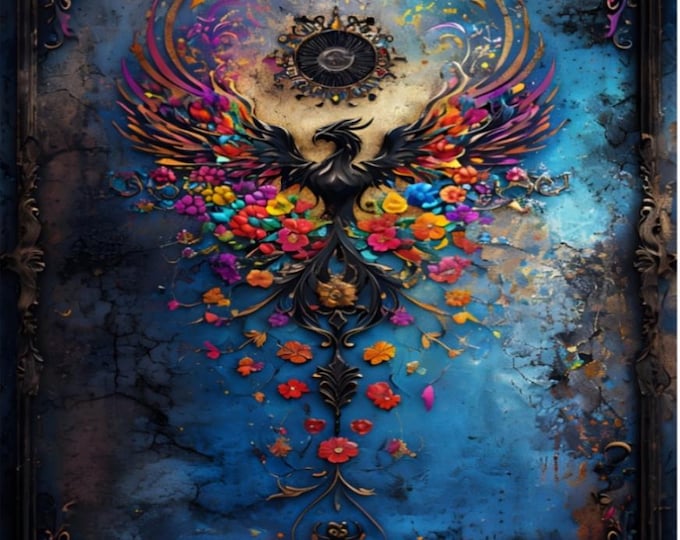 Framed Phoenix Paint by Numbers Kit: Gothic Floral Design, Magical Art