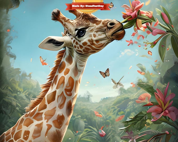 Framed Paint by Numbers Kit for Adults with Playful Giraffe and Tropical Flowers - High Definition Printing and Easy Hanging
